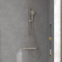 Set de duș Villeroy&Boch, Universal Showers, cu bară, portsăpun, pară duș și furtun, brushed nickel